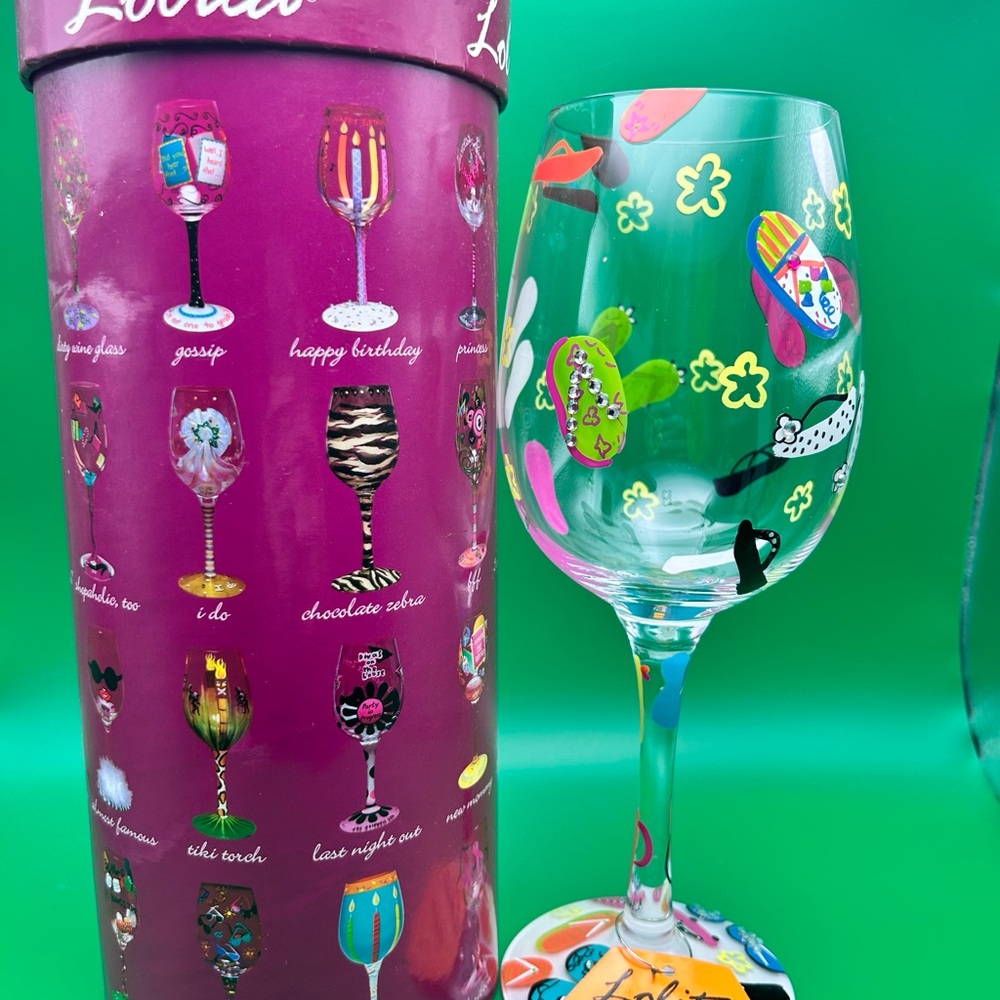 NEW IN BOX LOLITA LOVE MY WINE FLIP FLOP WINE GLASS 9” RECIPE AT THE BOTTOM
